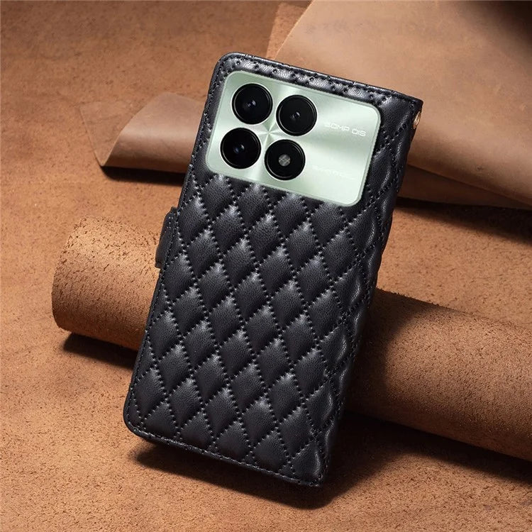 BINFEN COLOR BF Style-15 For Xiaomi Redmi K70E 5G / Poco X6 Pro 5G Case Zipper Wallet Stand Cover with Strap