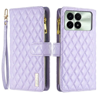 BINFEN COLOR BF Style-15 For Xiaomi Redmi K70E 5G / Poco X6 Pro 5G Case Zipper Wallet Stand Cover with Strap