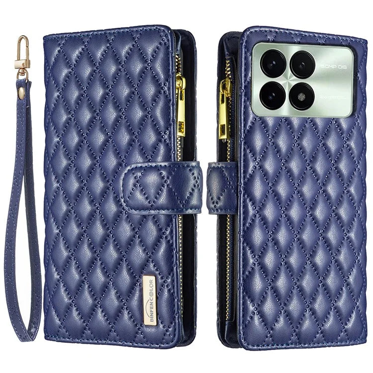 BINFEN COLOR BF Style-15 For Xiaomi Redmi K70E 5G / Poco X6 Pro 5G Case Zipper Wallet Stand Cover with Strap