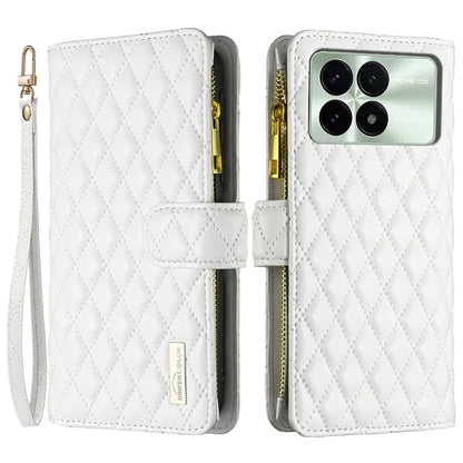 BINFEN COLOR BF Style-15 For Xiaomi Redmi K70E 5G / Poco X6 Pro 5G Case Zipper Wallet Stand Cover with Strap