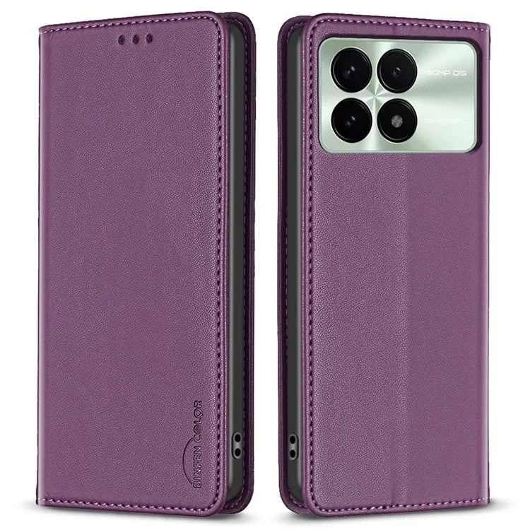 BINFEN COLOR BF18 For Xiaomi Redmi K70E 5G / Poco X6 Pro 5G Leather Cover with 3 Card Slots Stand Phone Case