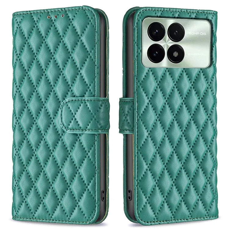 BINFEN COLOR BF Style-14 For Xiaomi Redmi K70 5G  /  K70 Pro 5G Leather Case Rhombus Grid Cover Wallet Stand