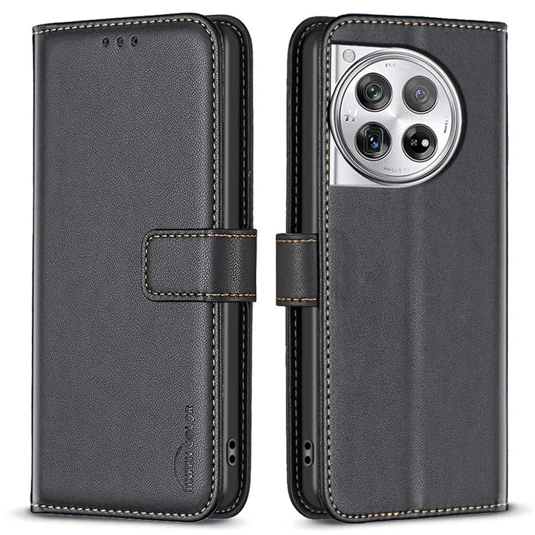 BINFEN COLOR BF17 For OnePlus 12 5G Leather Wallet Case Imprint Full Protection Cover Stand