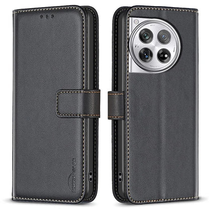 BINFEN COLOR BF17 For OnePlus 12 5G Leather Wallet Case Imprint Full Protection Cover Stand