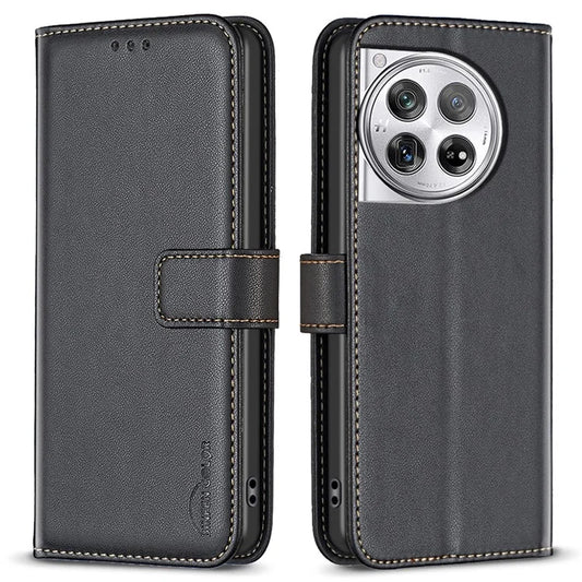 BINFEN COLOR BF17 For OnePlus 12 5G Leather Wallet Case Imprint Full Protection Cover Stand