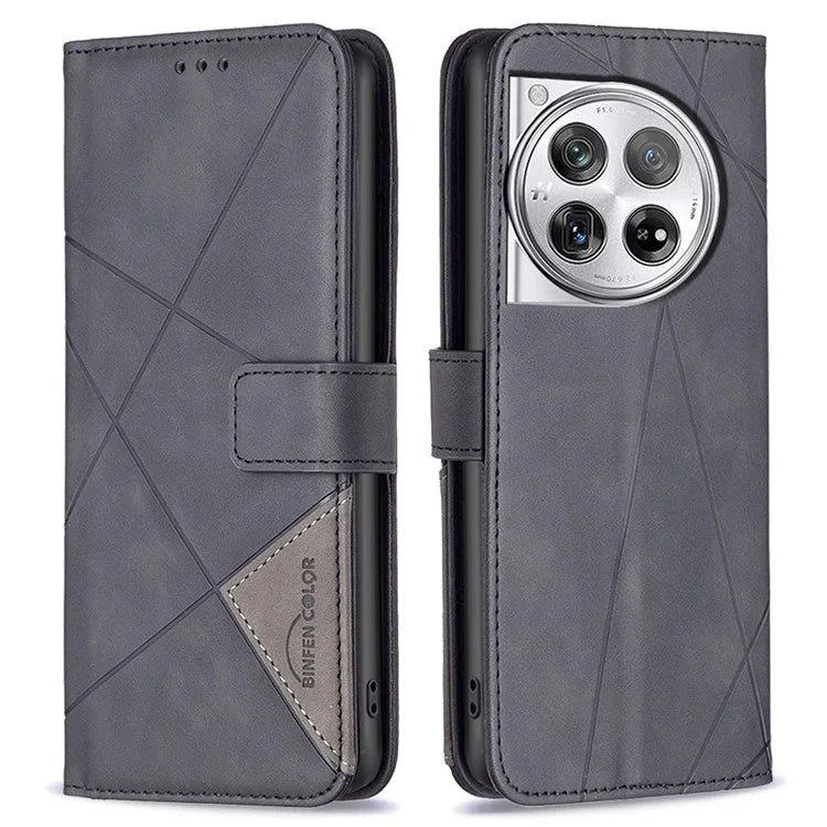 BINFEN COLOR BF05 For OnePlus 12 5G Case Stand Wallet Imprinted Line PU Leather Cover