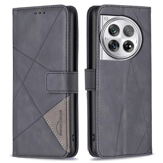 BINFEN COLOR BF05 For OnePlus 12 5G Case Stand Wallet Imprinted Line PU Leather Cover