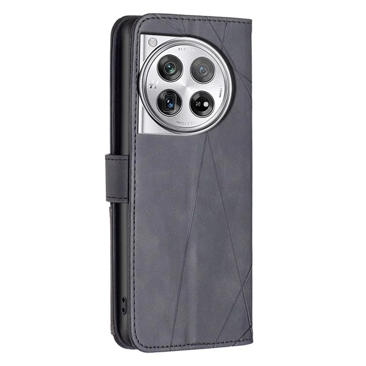 BINFEN COLOR BF05 For OnePlus 12 5G Case Stand Wallet Imprinted Line PU Leather Cover