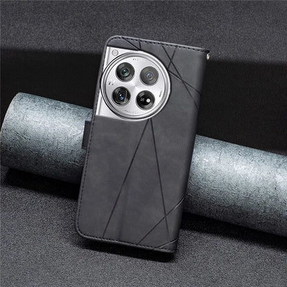 BINFEN COLOR BF05 For OnePlus 12 5G Case Stand Wallet Imprinted Line PU Leather Cover