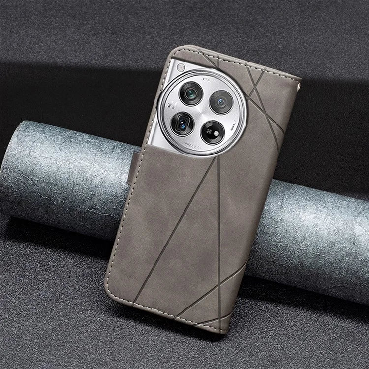 BINFEN COLOR BF05 For OnePlus 12 5G Case Stand Wallet Imprinted Line PU Leather Cover