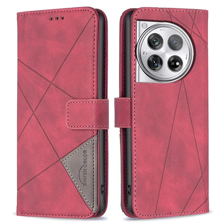 BINFEN COLOR BF05 For OnePlus 12 5G Case Stand Wallet Imprinted Line PU Leather Cover