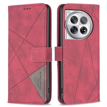 BINFEN COLOR BF05 For OnePlus 12 5G Case Stand Wallet Imprinted Line PU Leather Cover