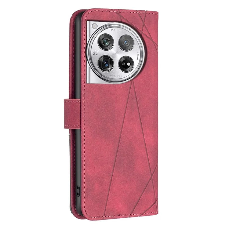BINFEN COLOR BF05 For OnePlus 12 5G Case Stand Wallet Imprinted Line PU Leather Cover