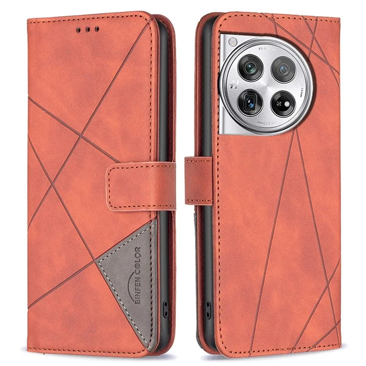 BINFEN COLOR BF05 For OnePlus 12 5G Case Stand Wallet Imprinted Line PU Leather Cover