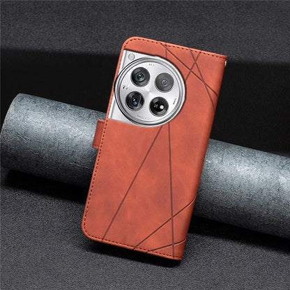 BINFEN COLOR BF05 For OnePlus 12 5G Case Stand Wallet Imprinted Line PU Leather Cover