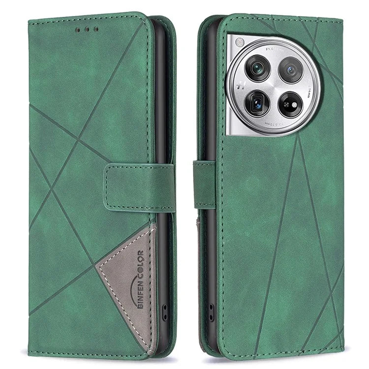 BINFEN COLOR BF05 For OnePlus 12 5G Case Stand Wallet Imprinted Line PU Leather Cover