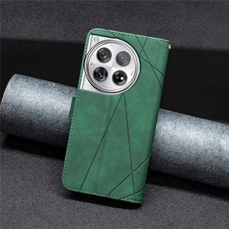 BINFEN COLOR BF05 For OnePlus 12 5G Case Stand Wallet Imprinted Line PU Leather Cover