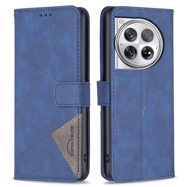 BINFEN COLOR BF05 For OnePlus 12 5G Case Stand Wallet Imprinted Line PU Leather Cover