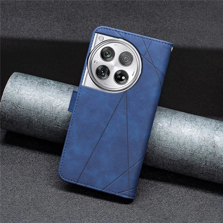 BINFEN COLOR BF05 For OnePlus 12 5G Case Stand Wallet Imprinted Line PU Leather Cover