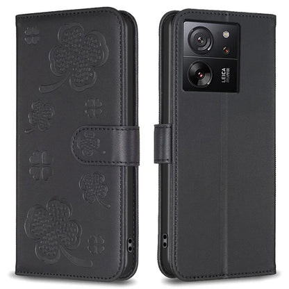 For Xiaomi 13T Case with Wallet Clover Pattern Leather Phone Stand Flip Cover
