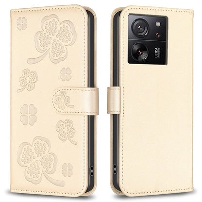 For Xiaomi 13T Case with Wallet Clover Pattern Leather Phone Stand Flip Cover