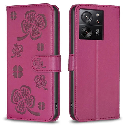 For Xiaomi 13T Case with Wallet Clover Pattern Leather Phone Stand Flip Cover