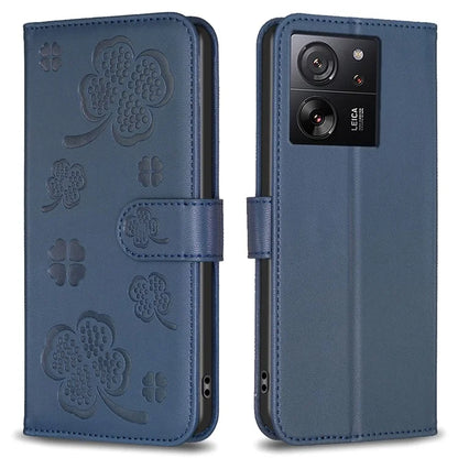 For Xiaomi 13T Case with Wallet Clover Pattern Leather Phone Stand Flip Cover