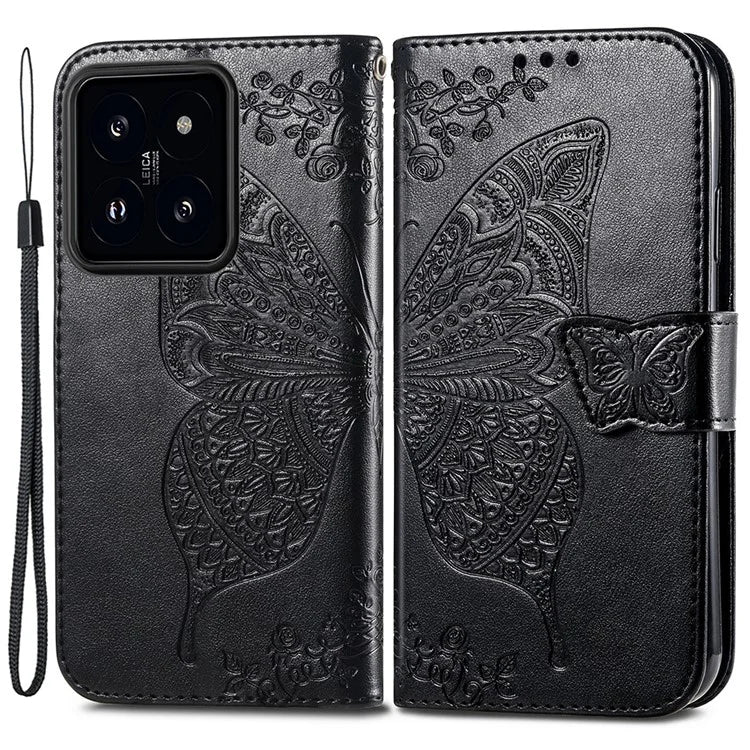 For Xiaomi 14 Pro Case Wallet PU Leather Stand Function Cover Imprint Butterfly Pattern