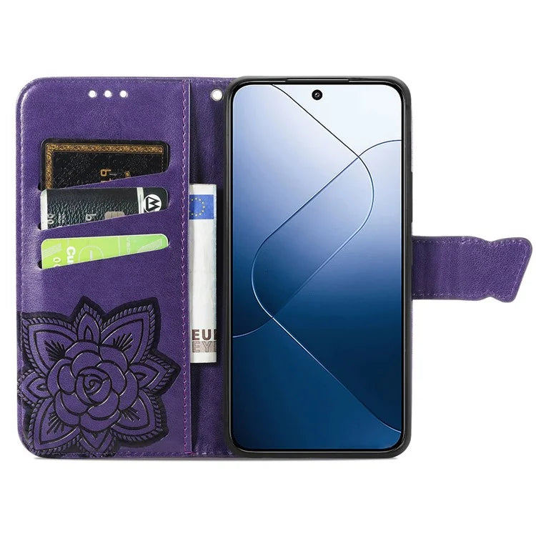 For Xiaomi 14 Pro Case Wallet PU Leather Stand Function Cover Imprint Butterfly Pattern