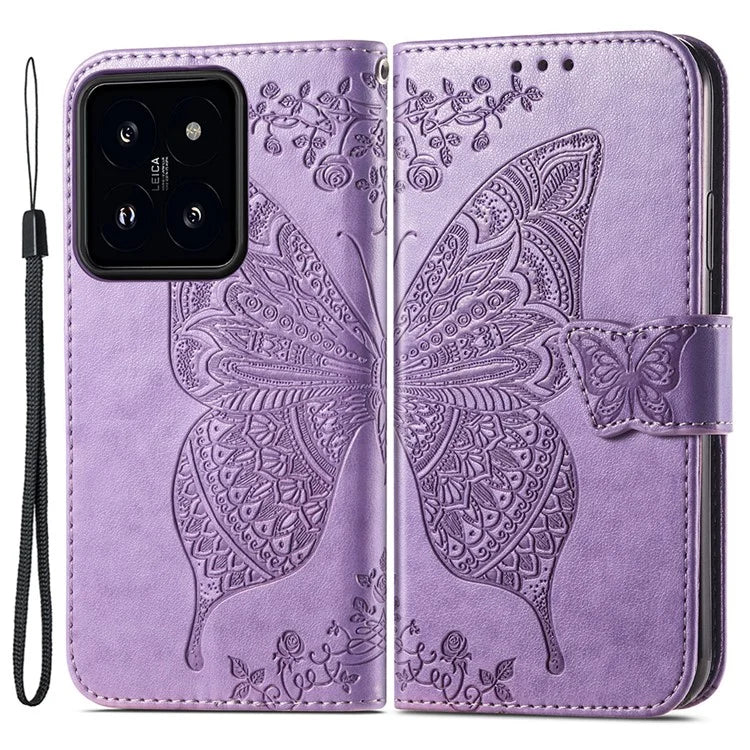 For Xiaomi 14 Pro Case Wallet PU Leather Stand Function Cover Imprint Butterfly Pattern