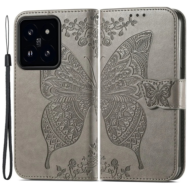For Xiaomi 14 Pro Case Wallet PU Leather Stand Function Cover Imprint Butterfly Pattern
