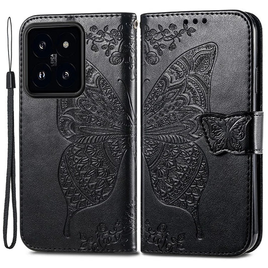 For Xiaomi 14 Phone Case Imprinted Butterfly Pattern PU Leather Cover Wallet
