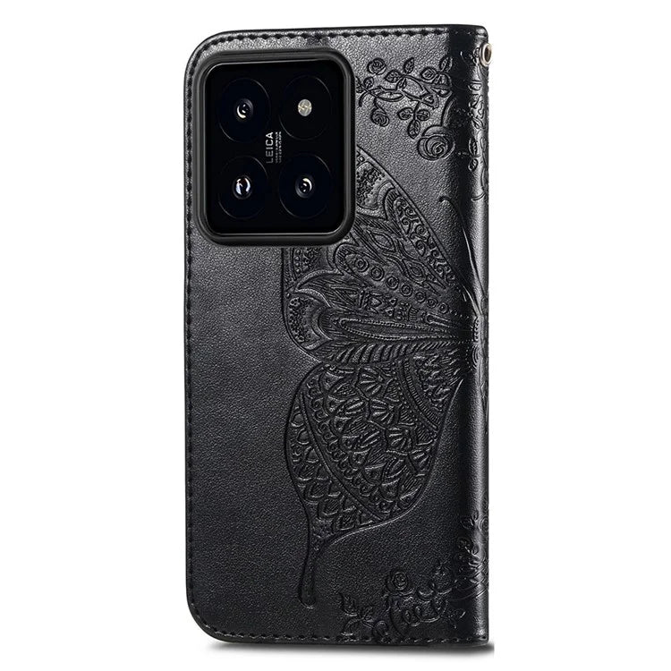 For Xiaomi 14 Phone Case Imprinted Butterfly Pattern PU Leather Cover Wallet