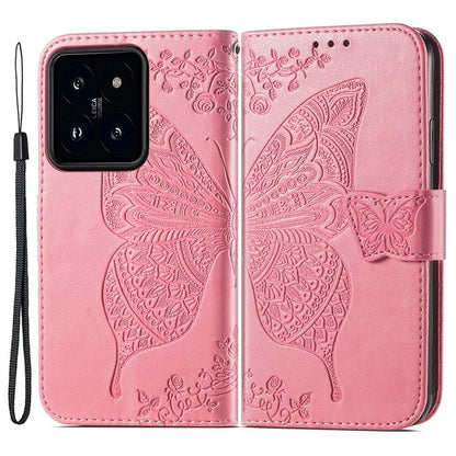 For Xiaomi 14 Phone Case Imprinted Butterfly Pattern PU Leather Cover Wallet