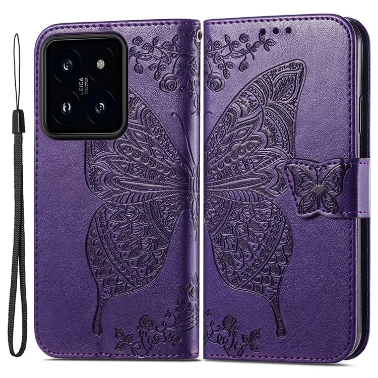 For Xiaomi 14 Phone Case Imprinted Butterfly Pattern PU Leather Cover Wallet