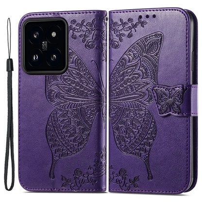 For Xiaomi 14 Phone Case Imprinted Butterfly Pattern PU Leather Cover Wallet