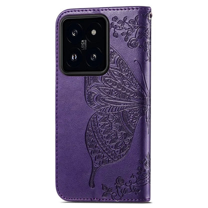 For Xiaomi 14 Phone Case Imprinted Butterfly Pattern PU Leather Cover Wallet