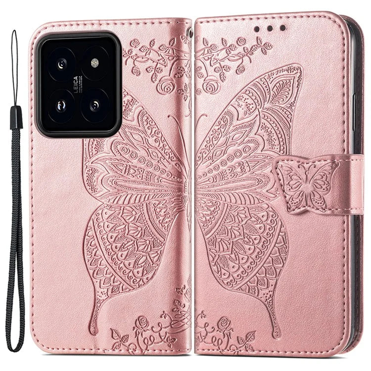 For Xiaomi 14 Phone Case Imprinted Butterfly Pattern PU Leather Cover Wallet