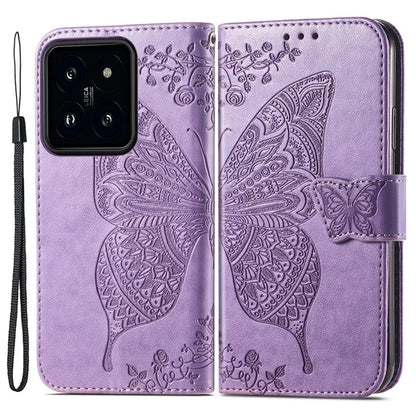 For Xiaomi 14 Phone Case Imprinted Butterfly Pattern PU Leather Cover Wallet