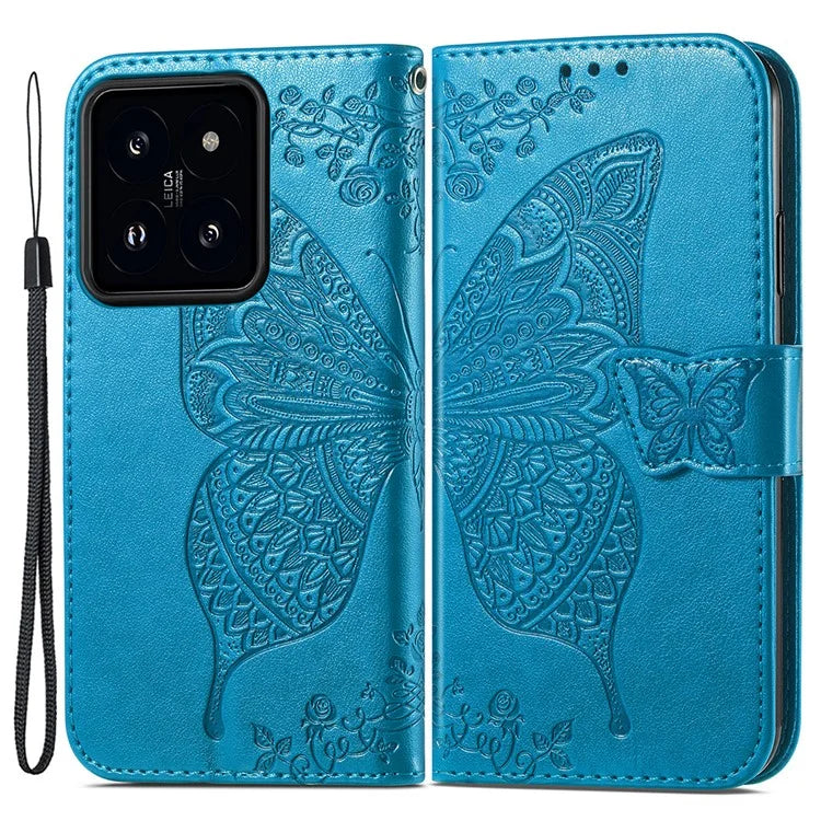 For Xiaomi 14 Phone Case Imprinted Butterfly Pattern PU Leather Cover Wallet