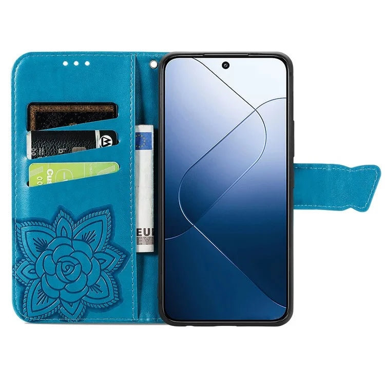 For Xiaomi 14 Phone Case Imprinted Butterfly Pattern PU Leather Cover Wallet