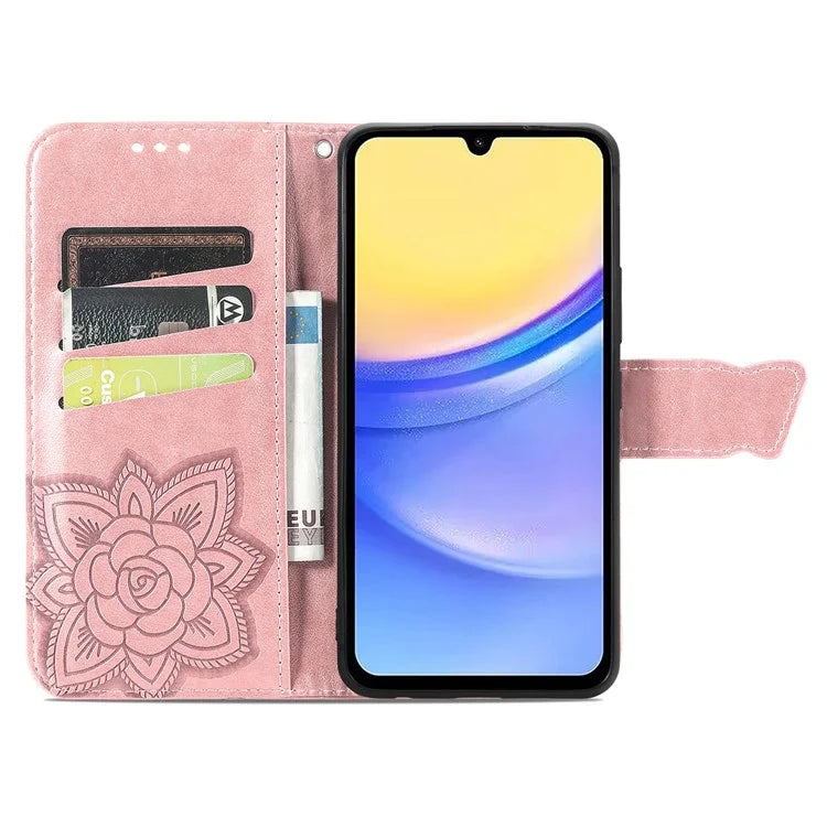 For Samsung Galaxy A15 5G Wallet Case PU Leather Wrist Strap Card Slots Cover