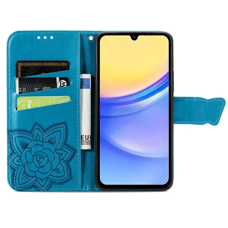 For Samsung Galaxy A15 5G Wallet Case PU Leather Wrist Strap Card Slots Cover