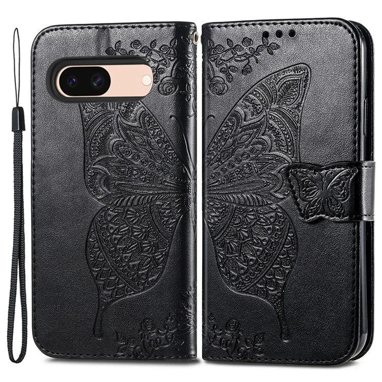 For Google Pixel 8a Phone Case Butterfly Pattern Imprinted PU Leather Flip Cover