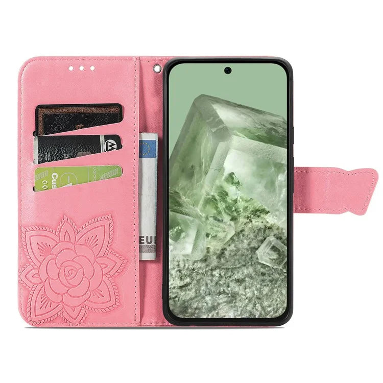 For Google Pixel 8a Phone Case Butterfly Pattern Imprinted PU Leather Flip Cover