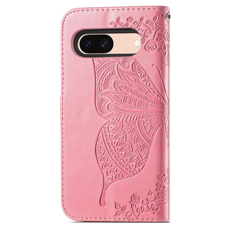 For Google Pixel 8a Phone Case Butterfly Pattern Imprinted PU Leather Flip Cover