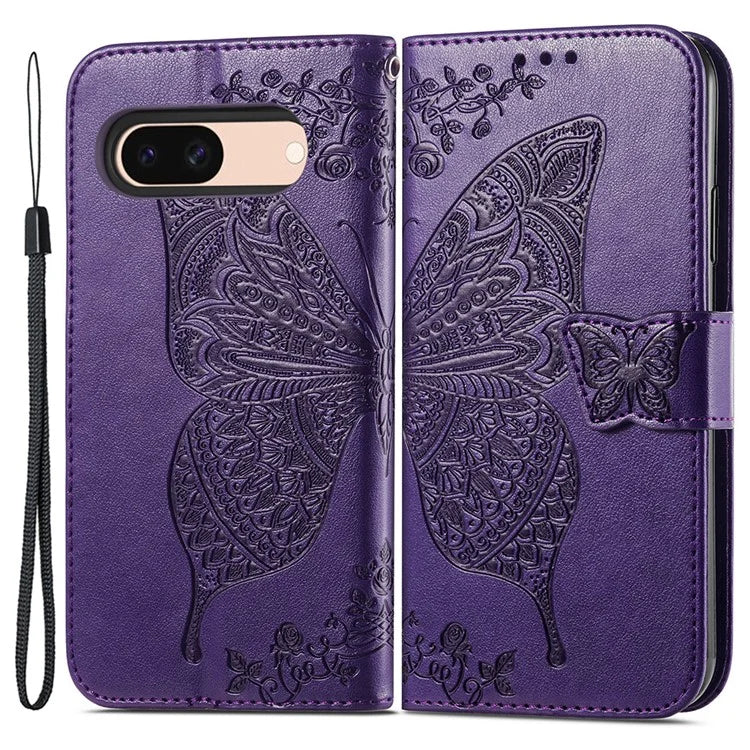For Google Pixel 8a Phone Case Butterfly Pattern Imprinted PU Leather Flip Cover