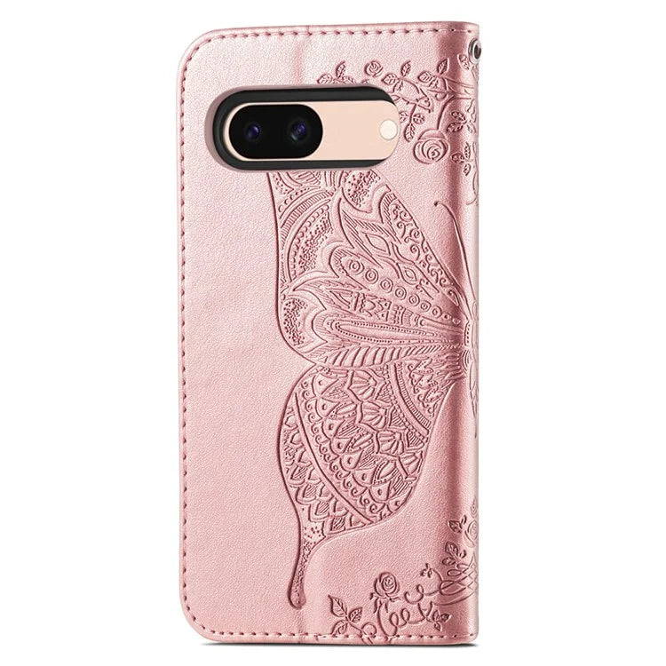 For Google Pixel 8a Phone Case Butterfly Pattern Imprinted PU Leather Flip Cover
