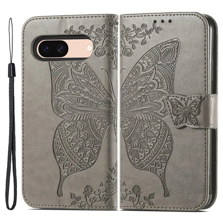 For Google Pixel 8a Phone Case Butterfly Pattern Imprinted PU Leather Flip Cover