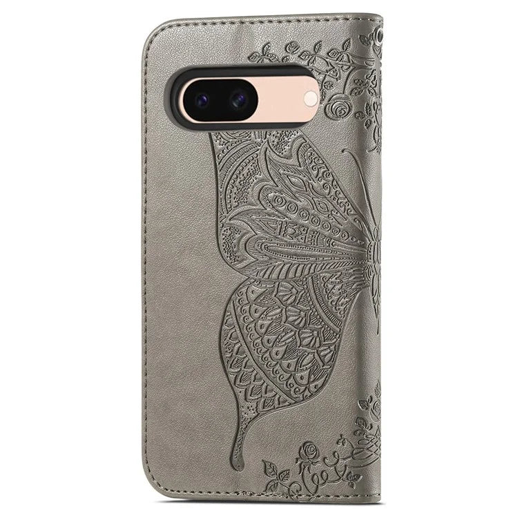 For Google Pixel 8a Phone Case Butterfly Pattern Imprinted PU Leather Flip Cover